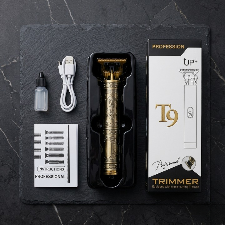 Vintage T9 Professional Hair Trimmer – Rechargeable Metal Hair & Beard Clipper