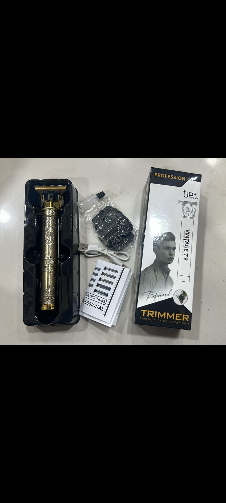 Vintage T9 Professional Hair Trimmer – Rechargeable Metal Hair & Beard Clipper