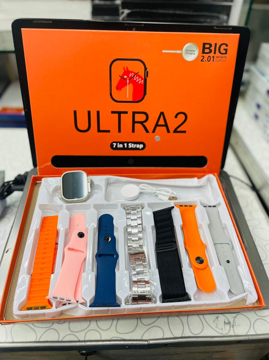 Ultra 2 Smart Watch Big 2.01 Infinite Display 7 in 1 Strap Set with Wireless Charging